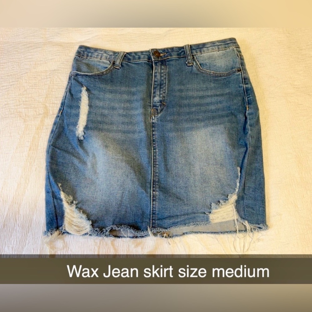 Wax Jean Light Blue Distressed Mini Skirt